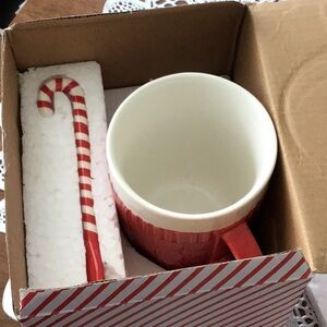 Red Velvet Sweater Mug with Candy Cane Spoon NIB
